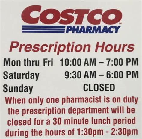 Cosco pharmacy hours - Shop Costco's Folsom, CA location for electronics, groceries, small appliances, and more. ... Find and select your local warehouse to see hours and upcoming holiday closures. Departments and Specialty Items. ... When only one pharmacist is on duty the Pharmacy may be closed for 30 minutes between the hours of 1:30pm and 2:30pm. …